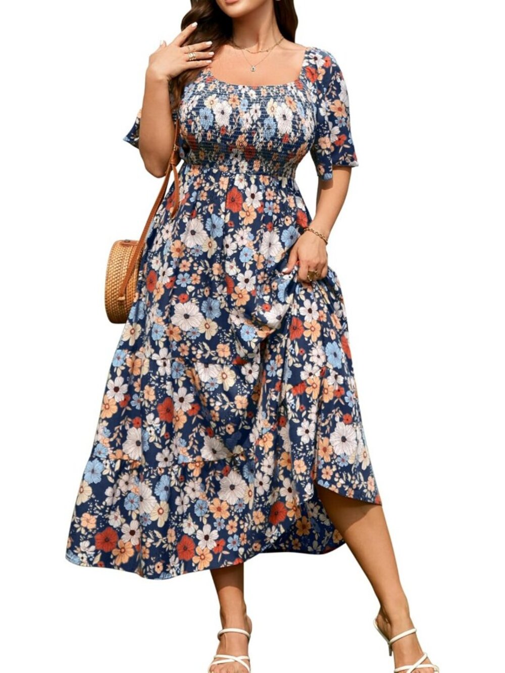 Plus Size Summer Maxi Dress for Women | Short Sleeve Smocked Boho Style